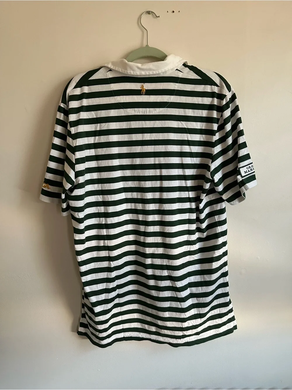 Ralph Lauren Green & White Striped Polo - us open merion golf official staff